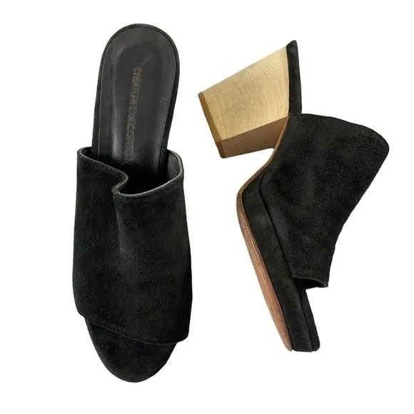 Creatures Of Comfort Black Suede Heeled Mules