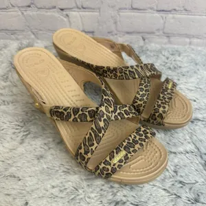 Crocs Cyprus Black Tan Cheetah Print Heels Size 8 Summer Casual Comfy Strappy