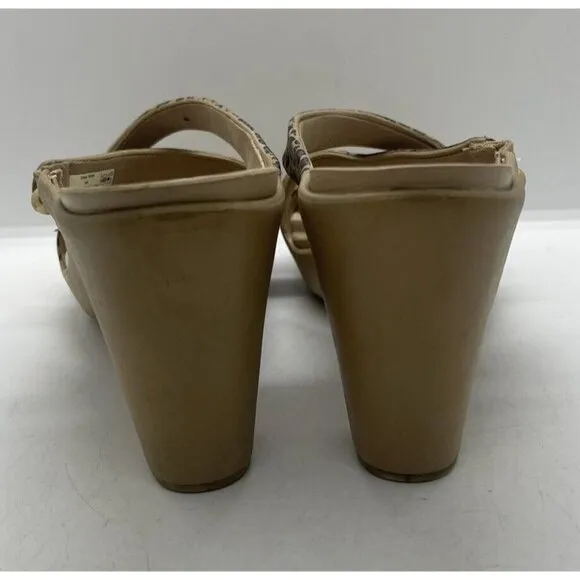 Crocs Cyprus IV 16140 Tan Leopard Print Slip On Strappy Block Heels Women's Sz 9
