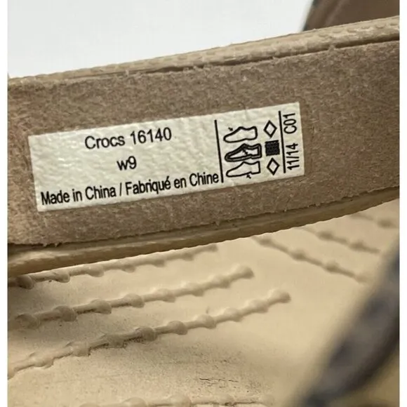 Crocs Cyprus IV 16140 Tan Leopard Print Slip On Strappy Block Heels Women's Sz 9