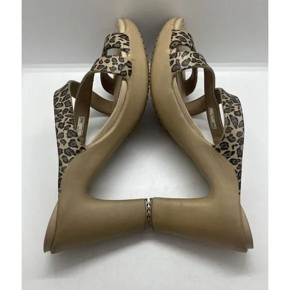 Crocs Cyprus IV 16140 Tan Leopard Print Slip On Strappy Block Heels Women's Sz 9