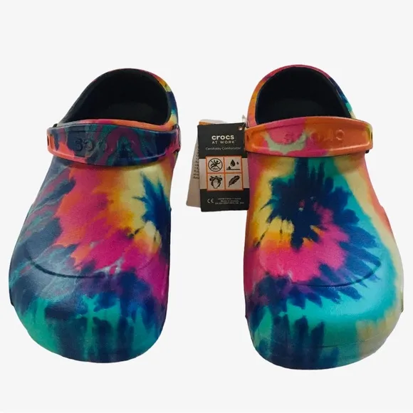 Crocs NWT Bistro Graphic Non-Marking Slip Resistant Work Clog | Tie Dye | M 12