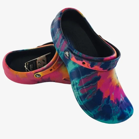 Crocs NWT Bistro Graphic Non-Marking Slip Resistant Work Clog | Tie Dye | M 12