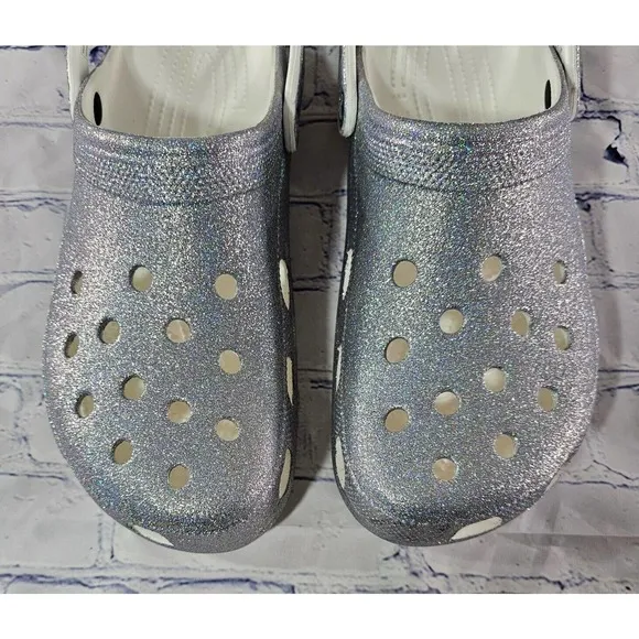 Crocs Silver Glitter Clog 207551 Sparkly Shoes MENS SIZE 13