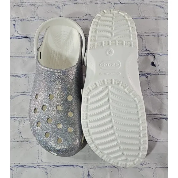 Crocs Silver Glitter Clog 207551 Sparkly Shoes MENS SIZE 13