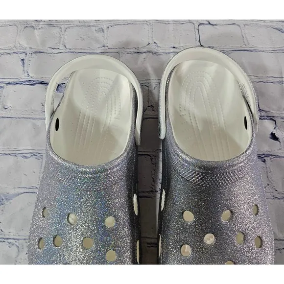 Crocs Silver Glitter Clog 207551 Sparkly Shoes MENS SIZE 13