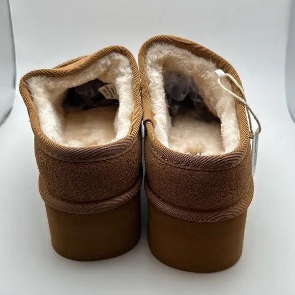 CUSHIONAIRE Women's Genuine Suede Cozy Mule Platform  Memory Foam 8.5 CHESTNUT