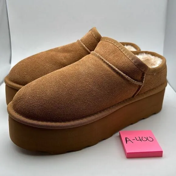 CUSHIONAIRE Women's Genuine Suede Cozy Mule Platform  Memory Foam 8.5 CHESTNUT