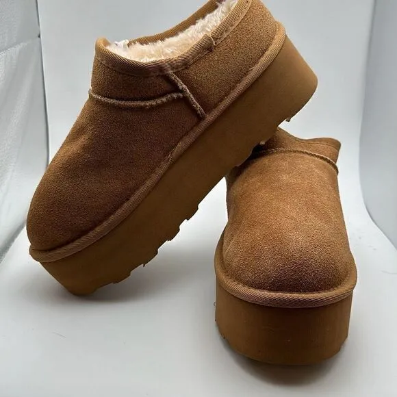 CUSHIONAIRE Women's Genuine Suede Cozy Mule Platform  Memory Foam 8.5 CHESTNUT