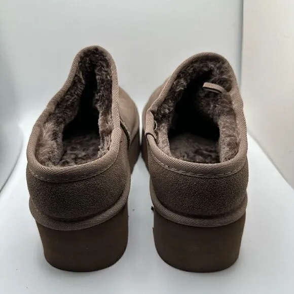 CUSHIONAIRE Women's Genuine Suede Cozy Mule Platform  Memory Foam 10 TAUPE