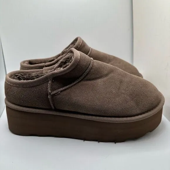 CUSHIONAIRE Women's Genuine Suede Cozy Mule Platform  Memory Foam 10 TAUPE