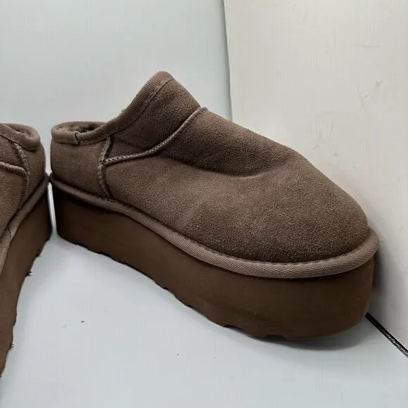 CUSHIONAIRE Women's Genuine Suede Cozy Mule Platform  Memory Foam 10 TAUPE