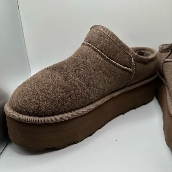 CUSHIONAIRE Women's Genuine Suede Cozy Mule Platform  Memory Foam 10 TAUPE