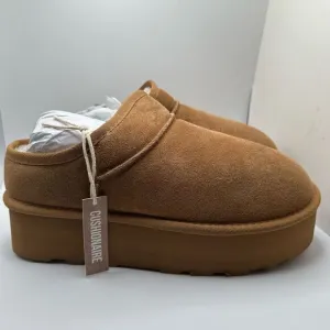 CUSHIONAIRE Women's Genuine Suede Cozy Mule Platform  Memory Foam 11 CHESTNUT