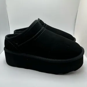 CUSHIONAIRE Women's Genuine Suede Cozy Mule Platform  Memory Foam 8.5 BLACK