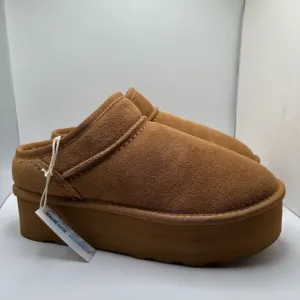 CUSHIONAIRE Women's Genuine Suede Cozy Mule Platform  Memory Foam 10 CHESTNUT