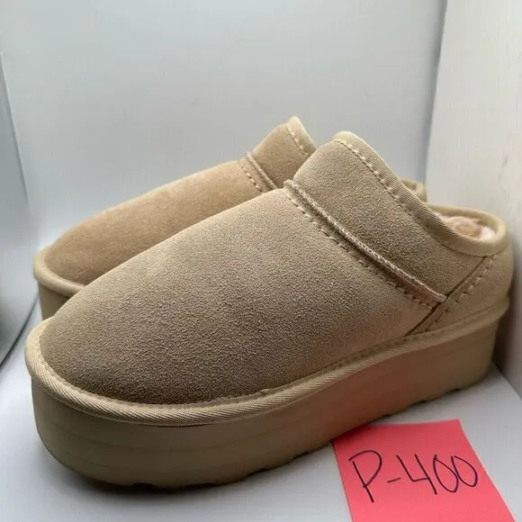 CUSHIONAIRE Women's Genuine Suede Cozy Mule Platform  Memory Foam 10 SAND