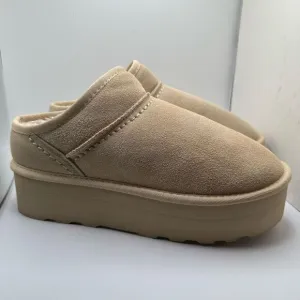 CUSHIONAIRE Women's Genuine Suede Cozy Mule Platform  Memory Foam 10 SAND