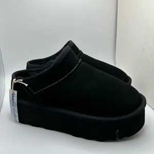 CUSHIONAIRE Women's Genuine Suede Cozy Mule Platform  Memory Foam 8.5 BLACK