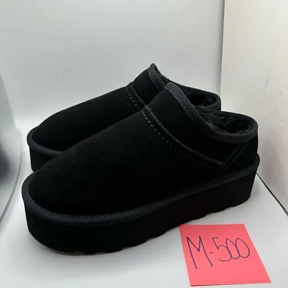 CUSHIONAIRE Women's Genuine Suede Cozy Mule Platform  Memory Foam 9 BLACK