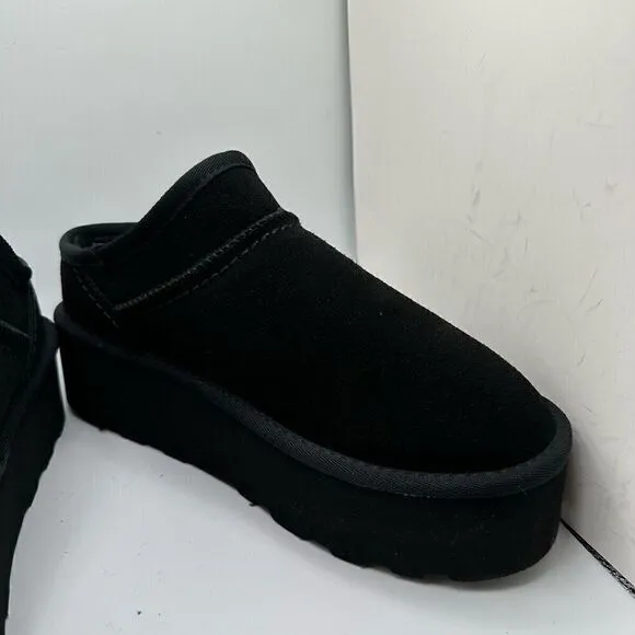 CUSHIONAIRE Women's Genuine Suede Cozy Mule Platform  Memory Foam 9 BLACK