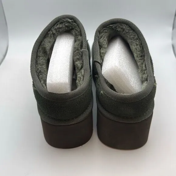 CUSHIONAIRE Women's Huggy Genuine Suede Cozy Mule Platform SIZE 8 OLIVE