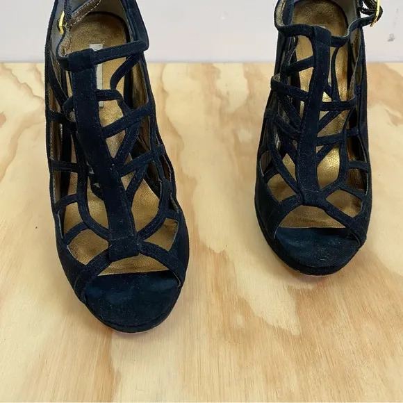 Cynthia Vincent Black Suede Solange Strappy Heels