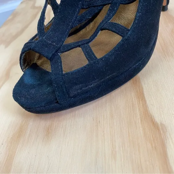 Cynthia Vincent Black Suede Solange Strappy Heels
