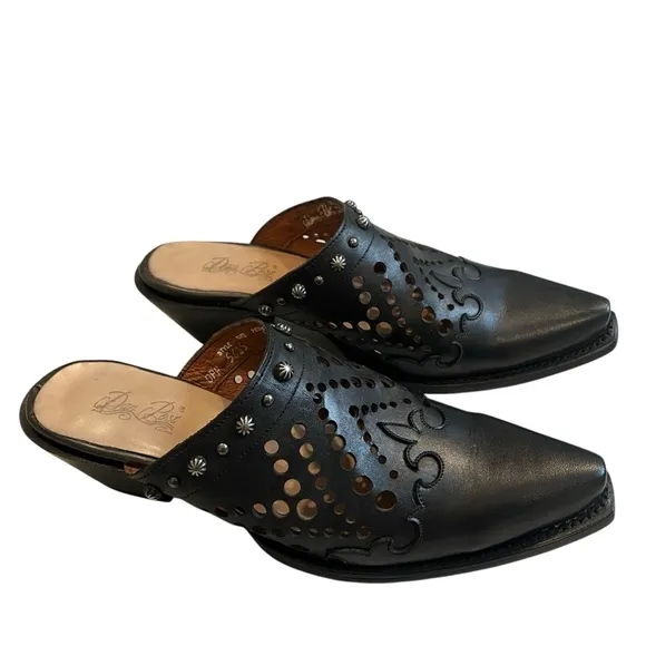 Dan Post Inlay Black Leather Mules Snip Toe, Sz 9.5