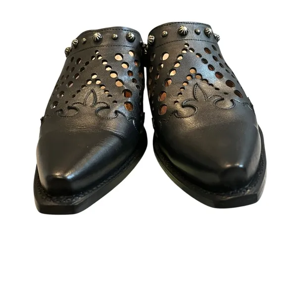 Dan Post Inlay Black Leather Mules Snip Toe, Sz 9.5