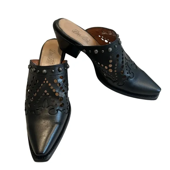 Dan Post Inlay Black Leather Mules Snip Toe, Sz 9.5