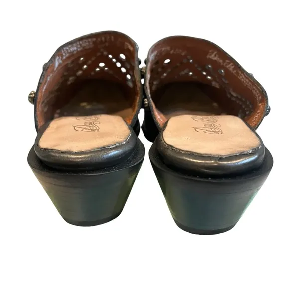 Dan Post Inlay Black Leather Mules Snip Toe, Sz 9.5