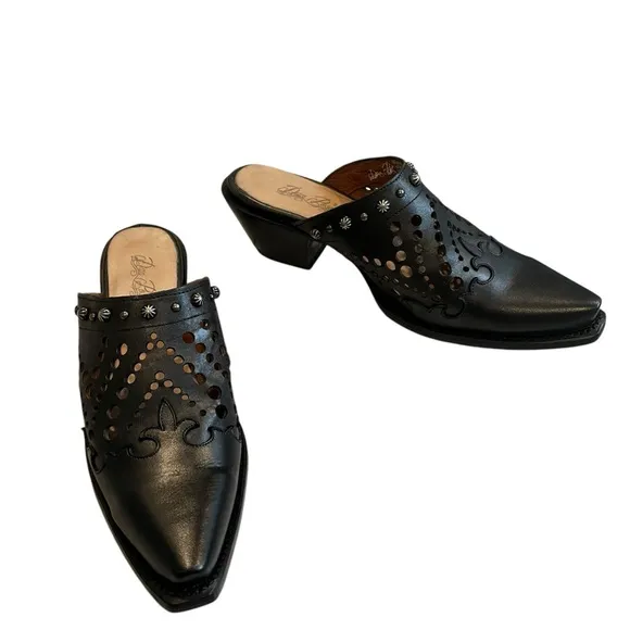 Dan Post Inlay Black Leather Mules Snip Toe, Sz 9.5