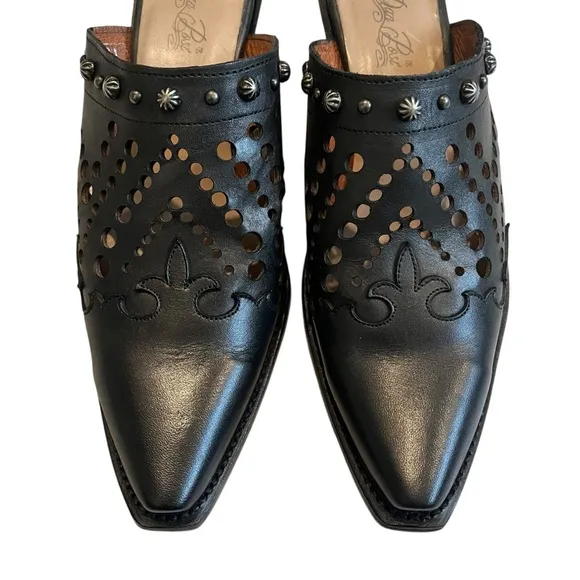 Dan Post Inlay Black Leather Mules Snip Toe, Sz 9.5