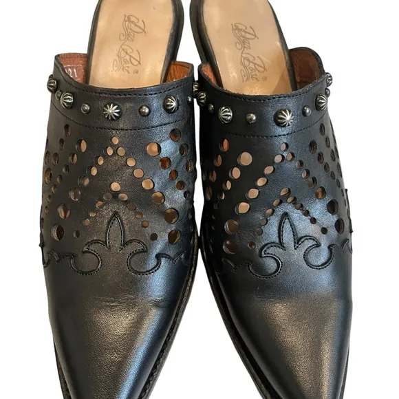 Dan Post Inlay Black Leather Mules Snip Toe, Sz 9.5