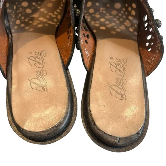 Dan Post Inlay Black Leather Mules Snip Toe, Sz 9.5