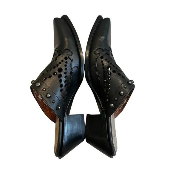 Dan Post Inlay Black Leather Mules Snip Toe, Sz 9.5
