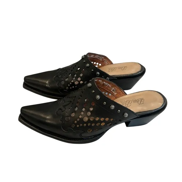 Dan Post Inlay Black Leather Mules Snip Toe, Sz 9.5
