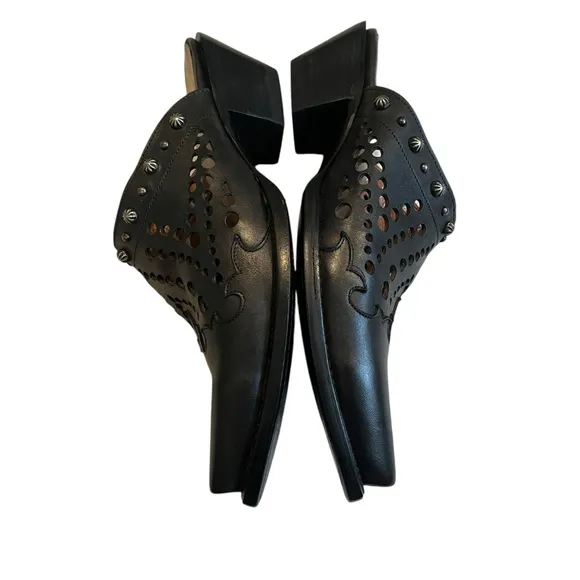 Dan Post Inlay Black Leather Mules Snip Toe, Sz 9.5
