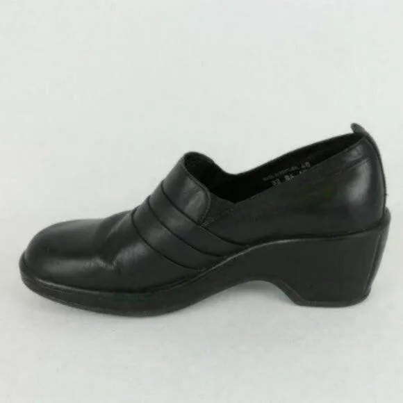Dansko Aubrey Women's Size 40 Black Leather Slip On Heeled Clogs