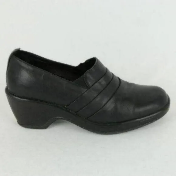 Dansko Aubrey Women's Size 40 Black Leather Slip On Heeled Clogs