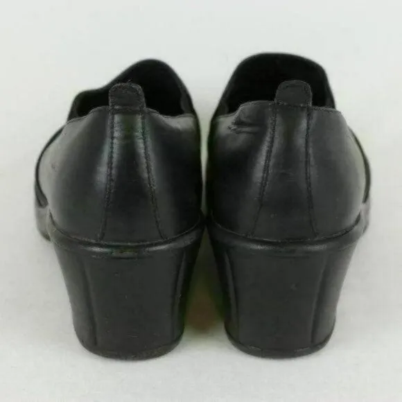 Dansko Aubrey Women's Size 40 Black Leather Slip On Heeled Clogs