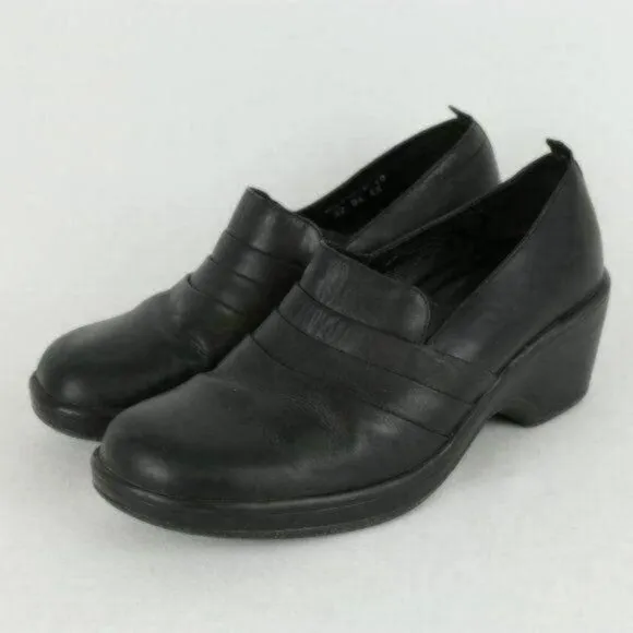 Dansko Aubrey Women's Size 40 Black Leather Slip On Heeled Clogs