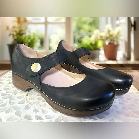 DANSKO Beatrice Leather Mary Jane Supportive Comfort Heeled Clogs