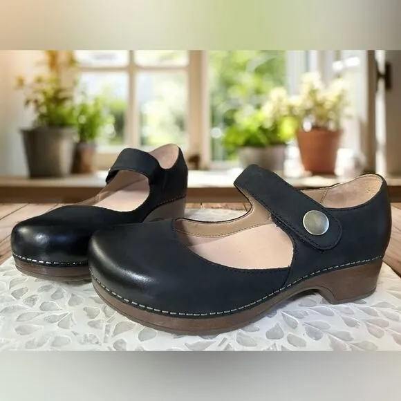DANSKO Beatrice Leather Mary Jane Supportive Comfort Heeled Clogs
