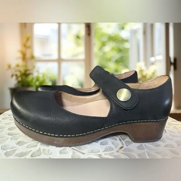 DANSKO Beatrice Leather Mary Jane Supportive Comfort Heeled Clogs