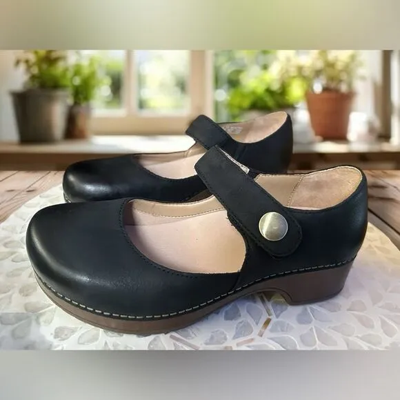 DANSKO Beatrice Leather Mary Jane Supportive Comfort Heeled Clogs