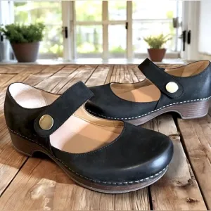 DANSKO Beatrice Leather Mary Jane Supportive Comfort Heeled Clogs