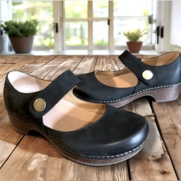 DANSKO Beatrice Leather Mary Jane Supportive Comfort Heeled Clogs