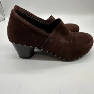 Dansko Chocolate Brown Suede Mules with Studded Detail